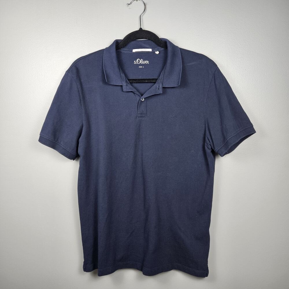 s.Oliver Men’s Navy Polo Shirt L Soft Cotton Minimalist Essential Casual Style
